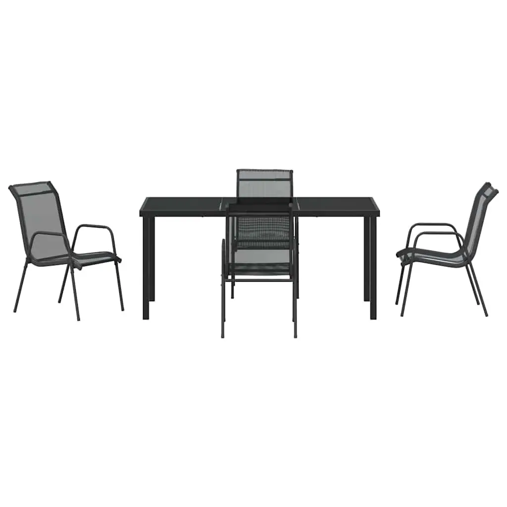 5 Piece Black Steel Frame Outdoor Dining Set