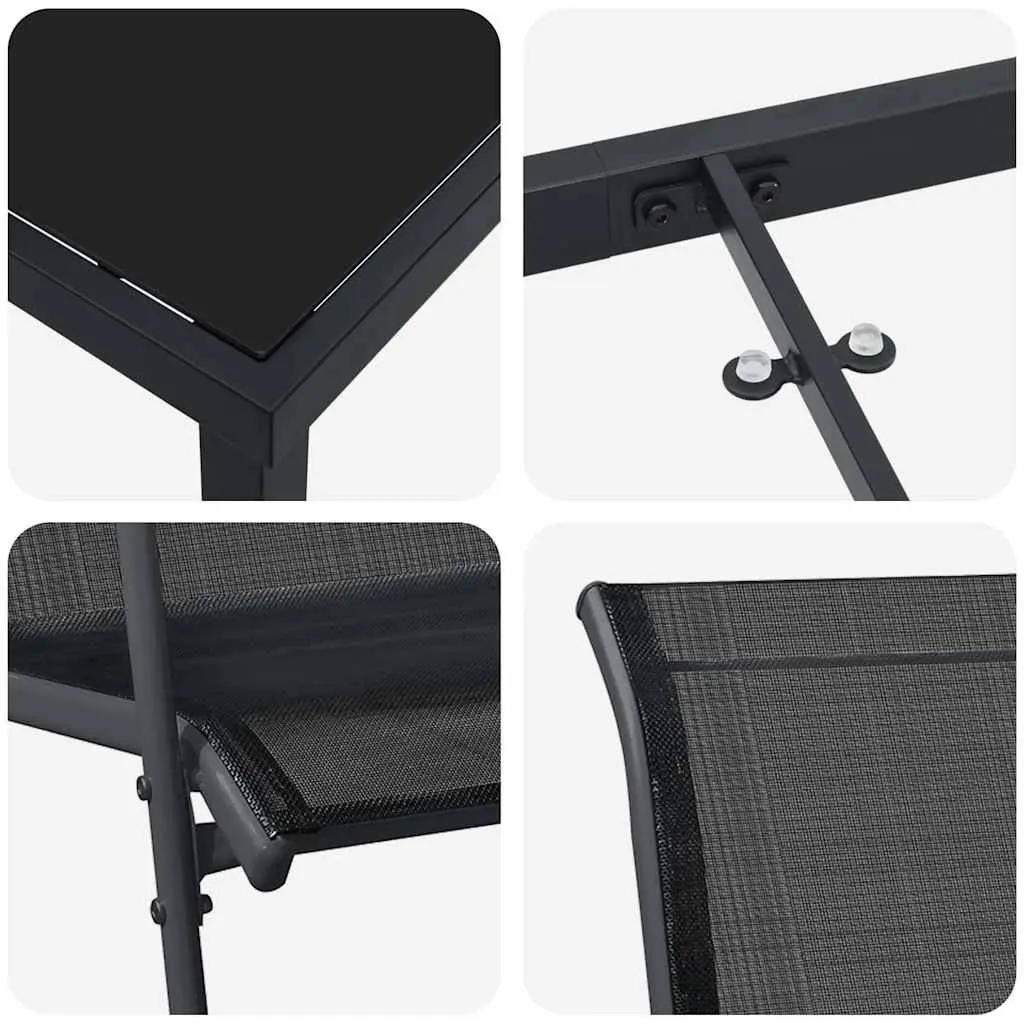 Garden Dining Set Black Steel Frame 7 Piece Outdoor Furniture Mesh Seats