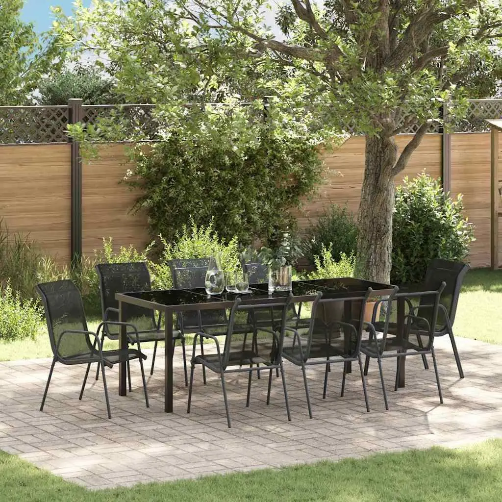 9-Piece Garden Dining Set with Black Steel Frame