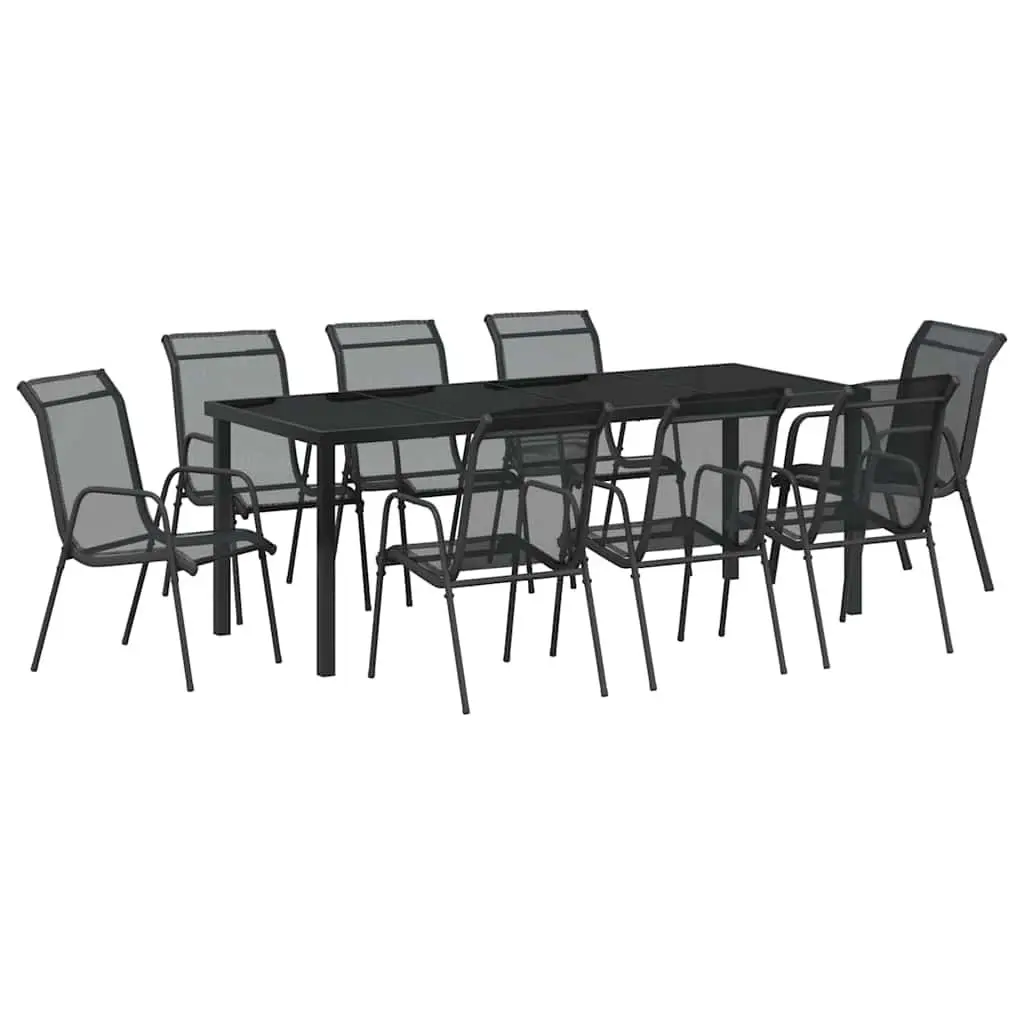 9-Piece Garden Dining Set with Black Steel Frame