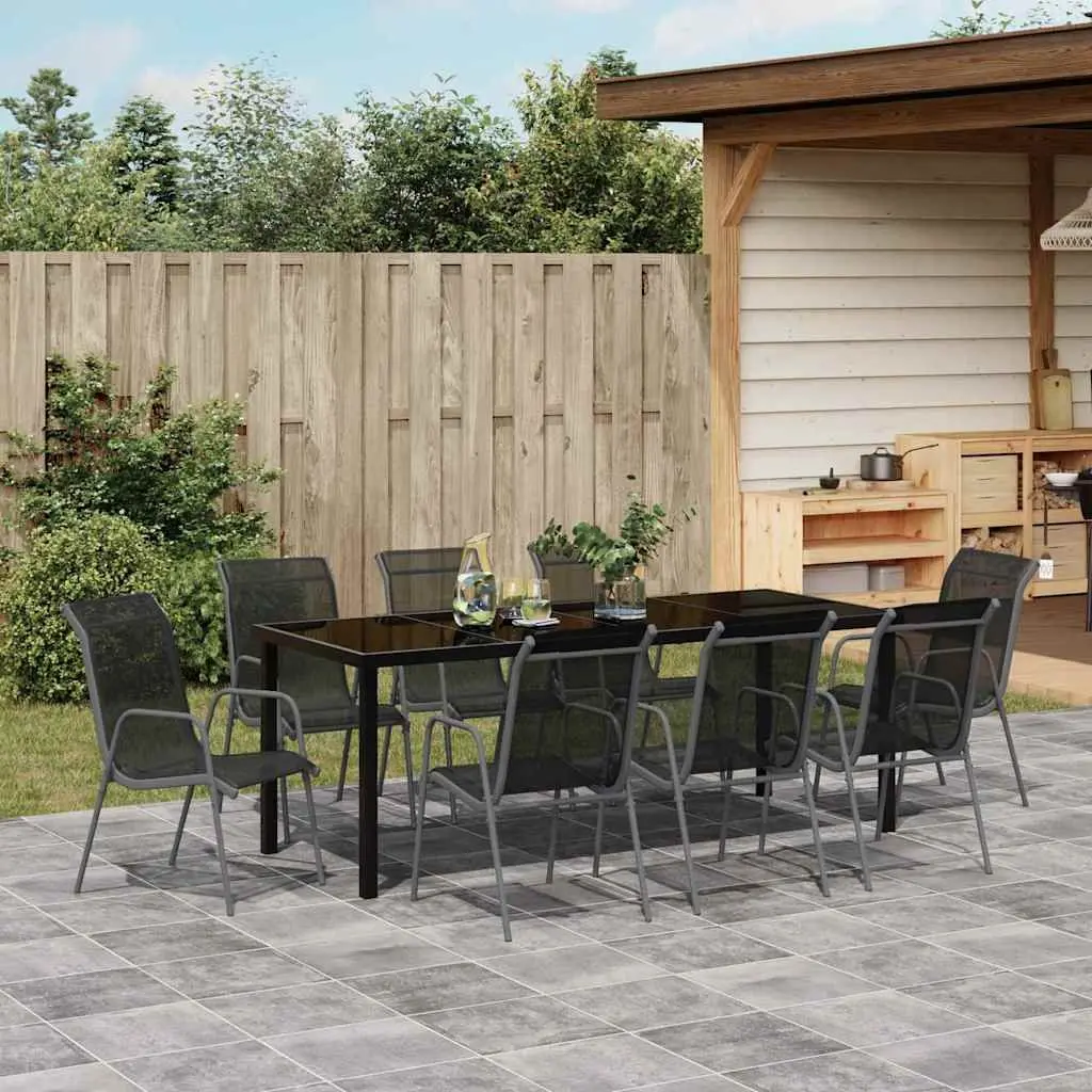 9-Piece Garden Dining Set with Black Steel Frame
