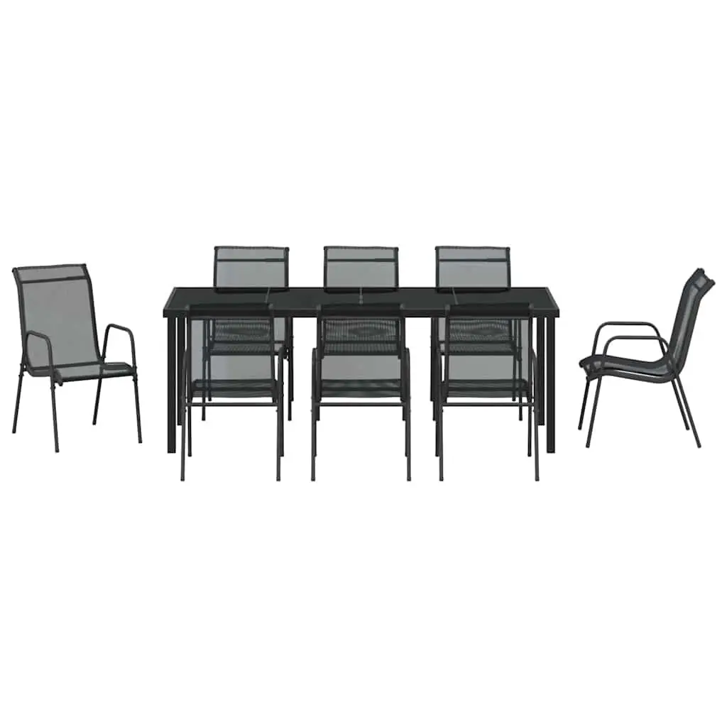 9-Piece Garden Dining Set with Black Steel Frame