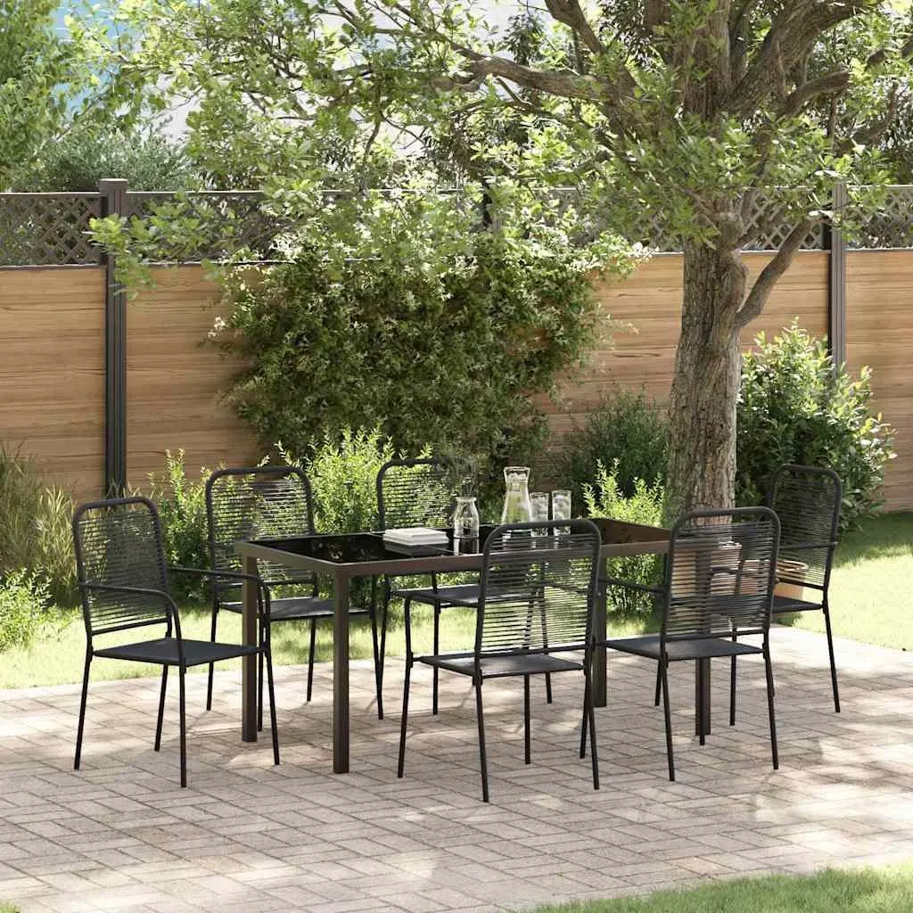 7-Piece Outdoor Dining Set with Black Steel Frame