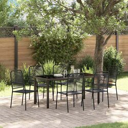 7-Piece Outdoor Dining Set with Black Steel Frame