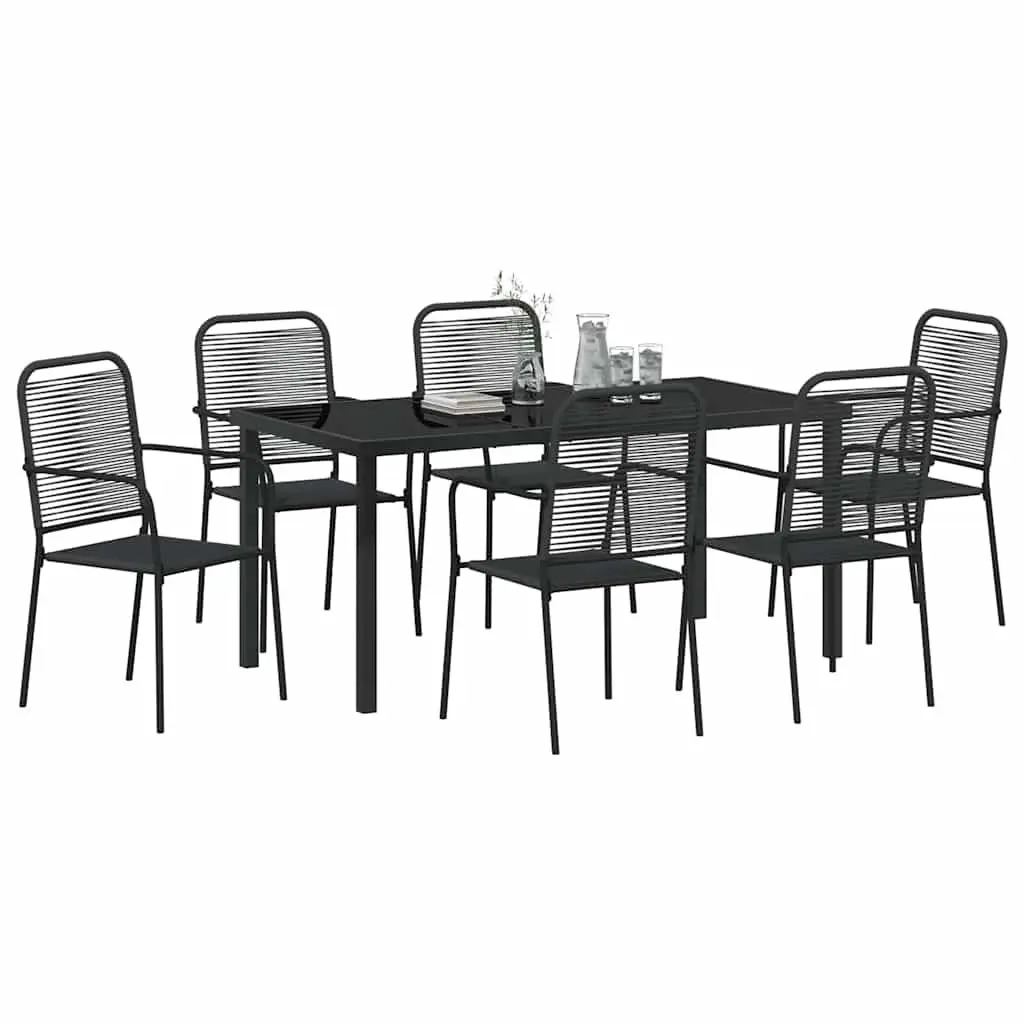 7-Piece Outdoor Dining Set with Black Steel Frame