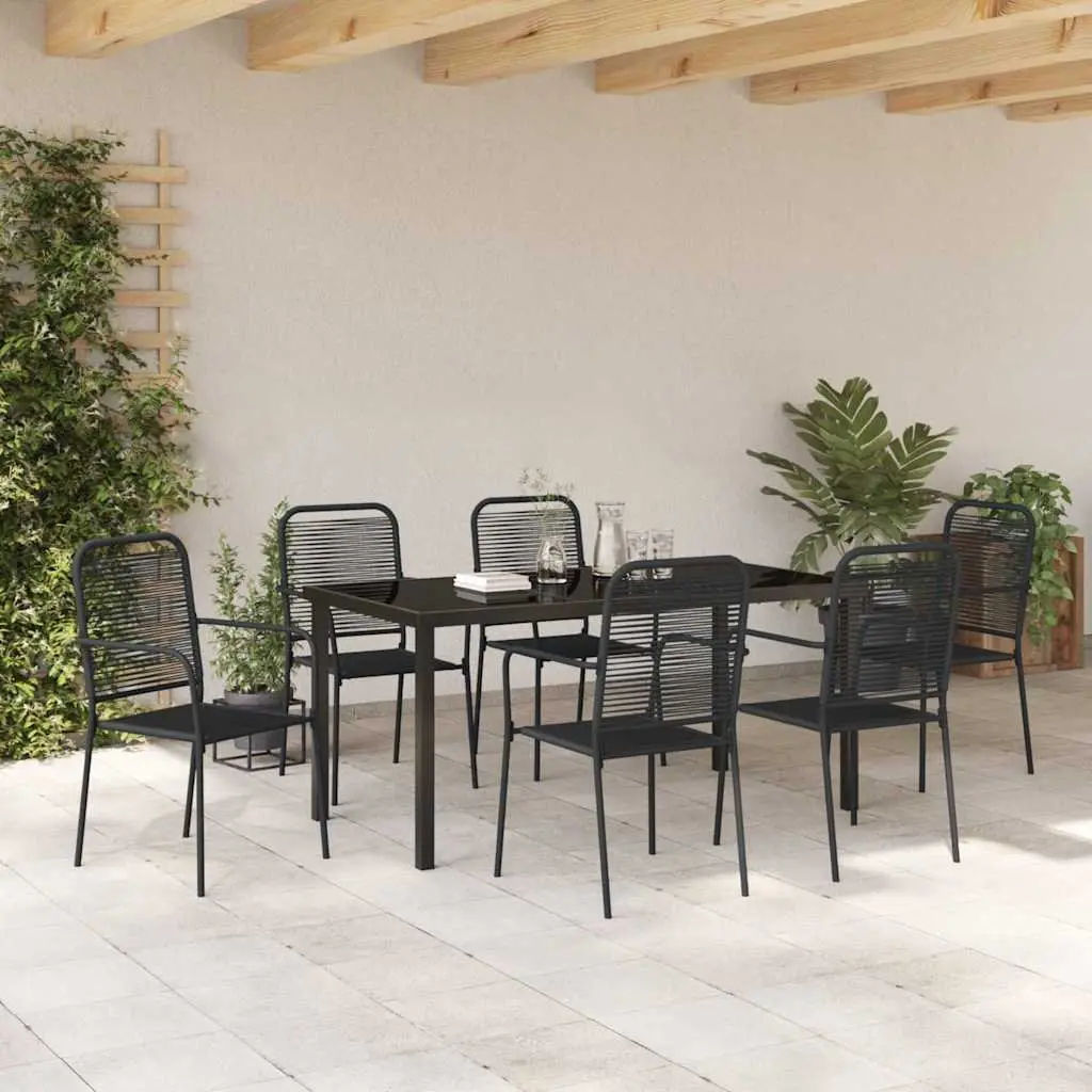 7-Piece Outdoor Dining Set with Black Steel Frame