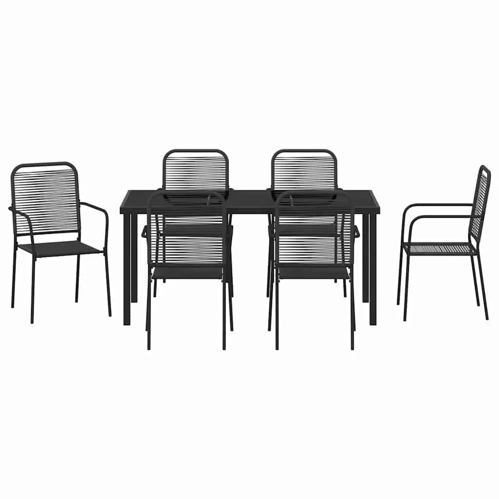 7-Piece Outdoor Dining Set with Black Steel Frame