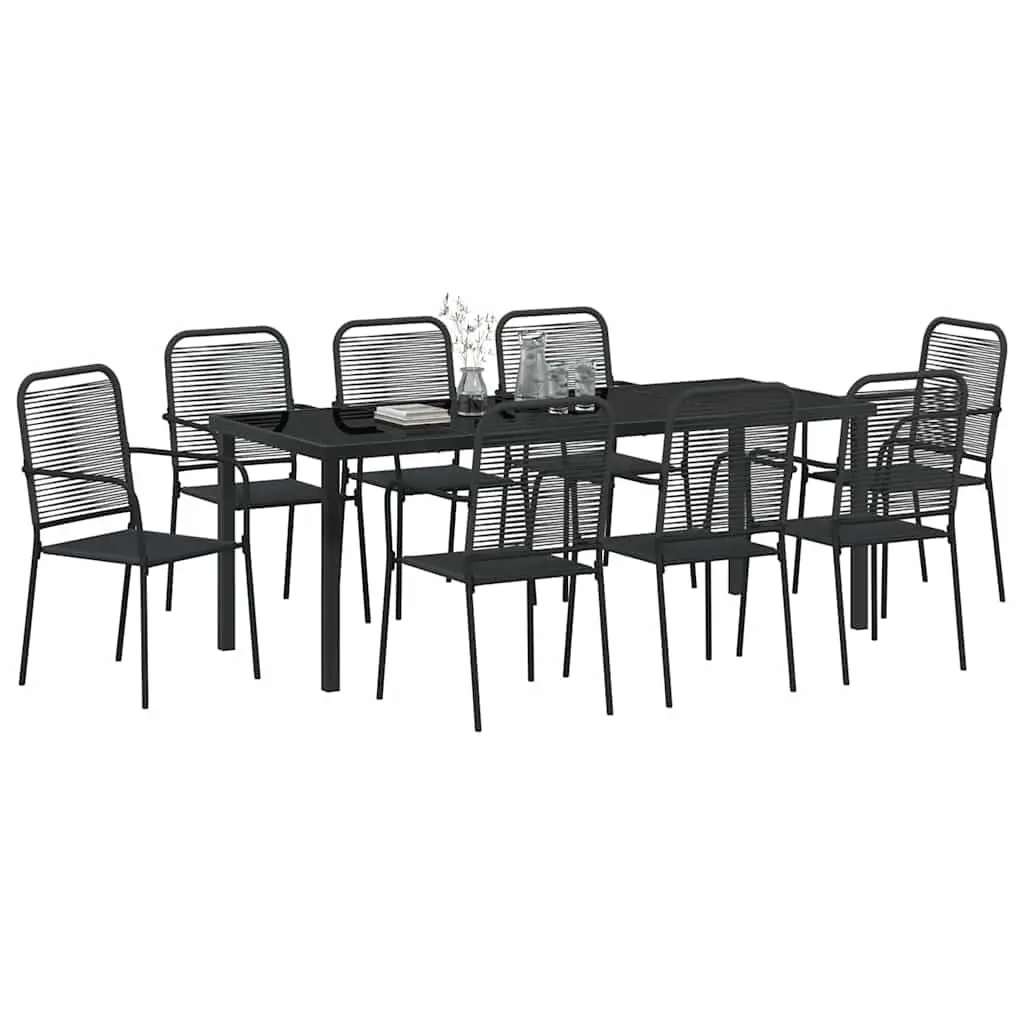 9-Piece Black Steel Outdoor Dining Set for Gardens