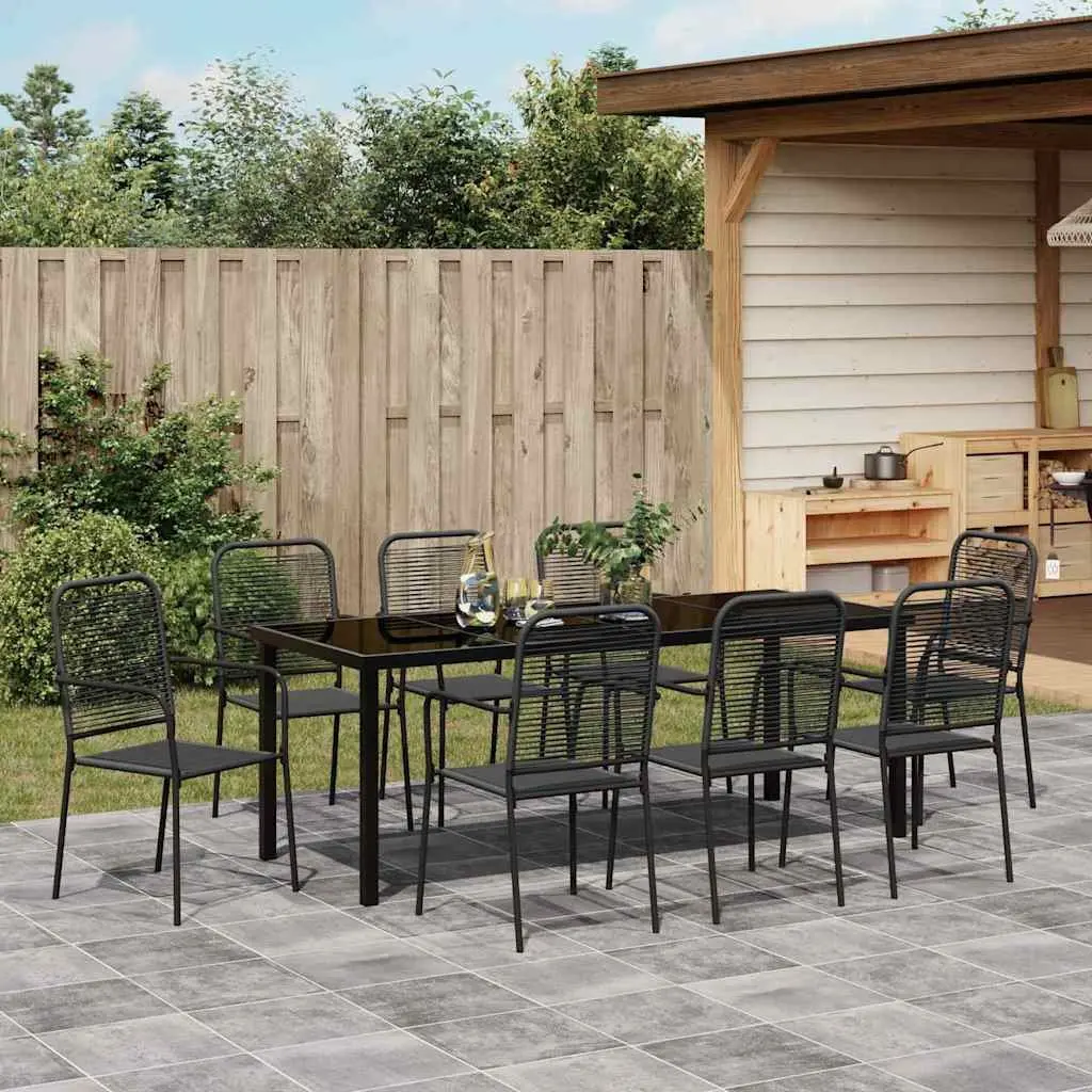9-Piece Black Steel Outdoor Dining Set for Gardens