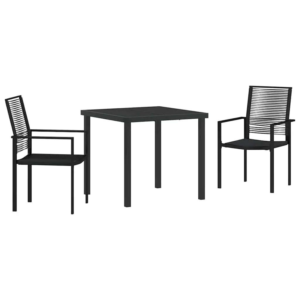 Garden Dining Set 3 Pieces Black Steel Outdoor Furniture Patio Table Chairs