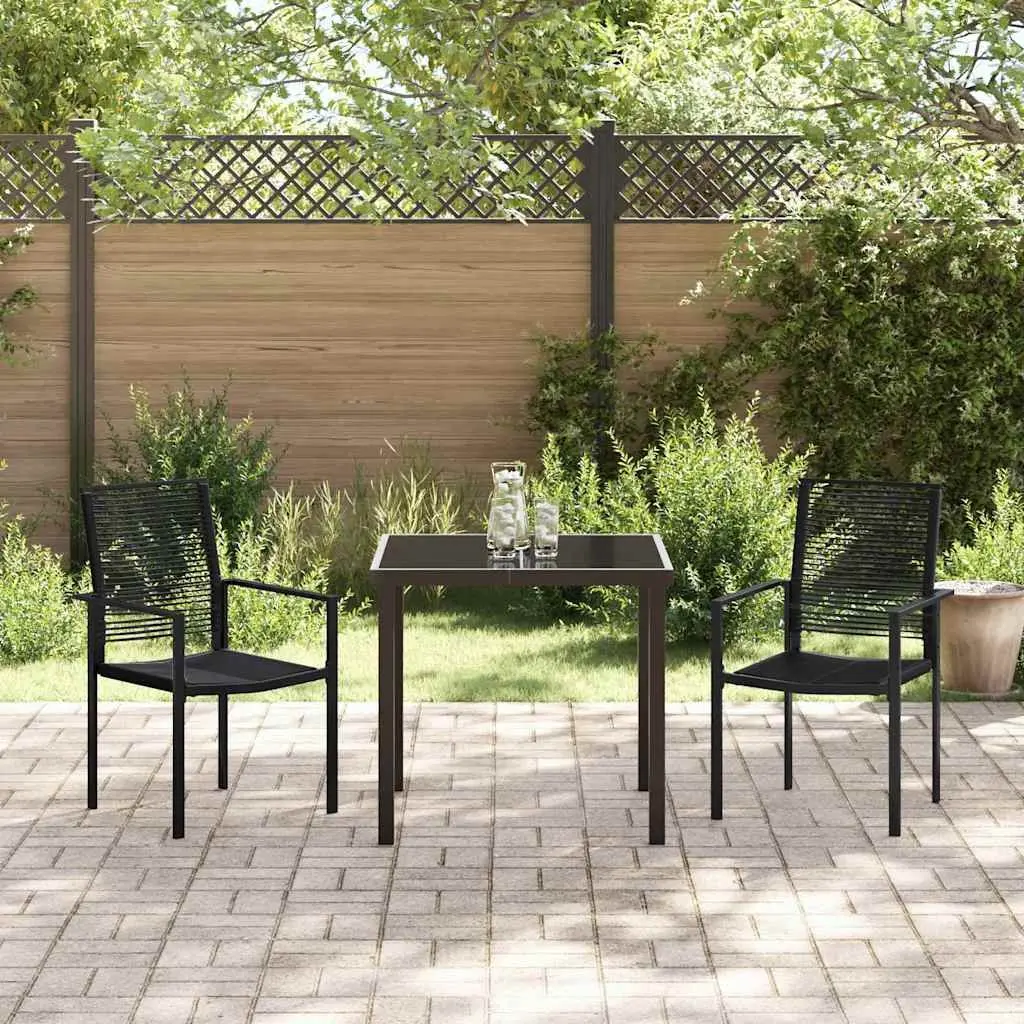Garden Dining Set 3 Pieces Black Steel Outdoor Furniture Patio Table Chairs
