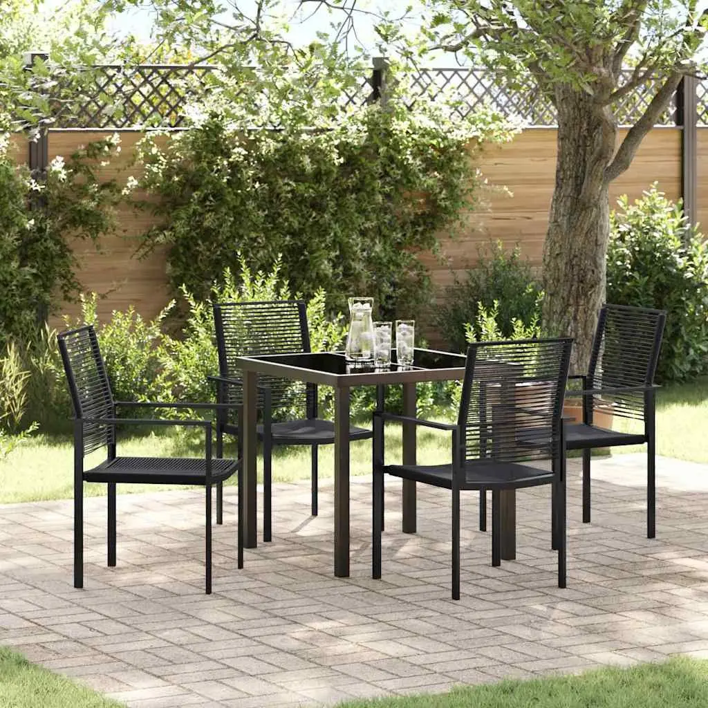 Garden Dining Set Powder-coated Steel 5 Piece Black Outdoor Furniture Patio Table Chairs
