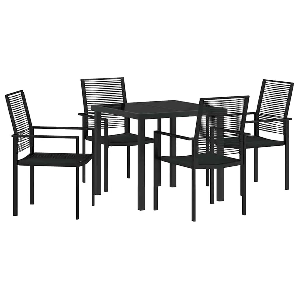 Garden Dining Set Powder-coated Steel 5 Piece Black Outdoor Furniture Patio Table Chairs