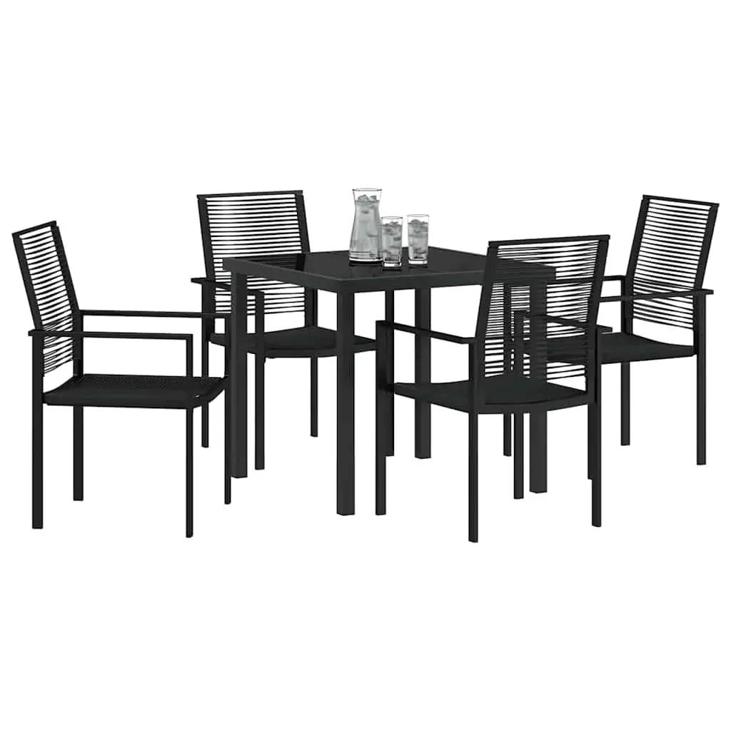 Garden Dining Set Powder-coated Steel 5 Piece Black Outdoor Furniture Patio Table Chairs