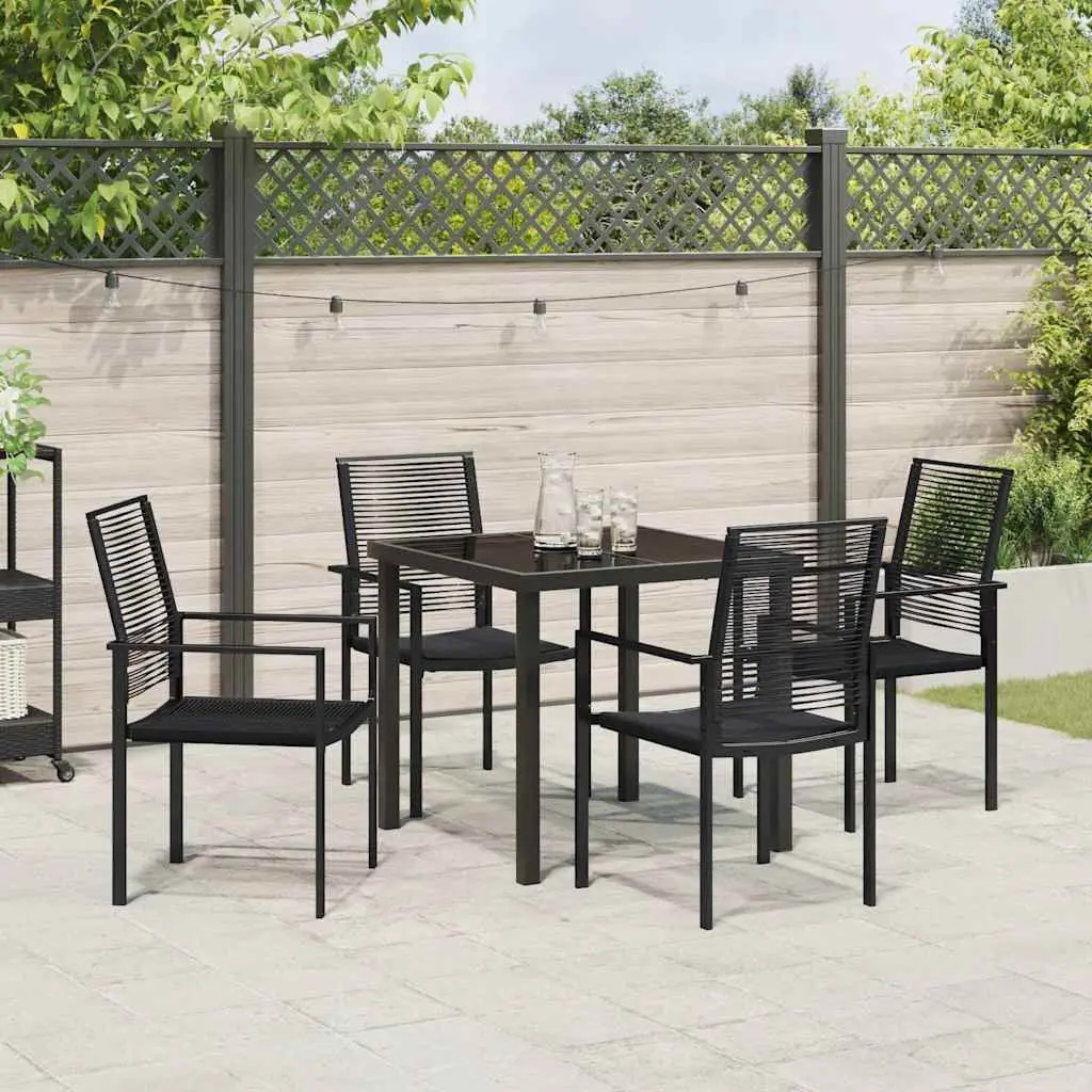 Garden Dining Set Powder-coated Steel 5 Piece Black Outdoor Furniture Patio Table Chairs