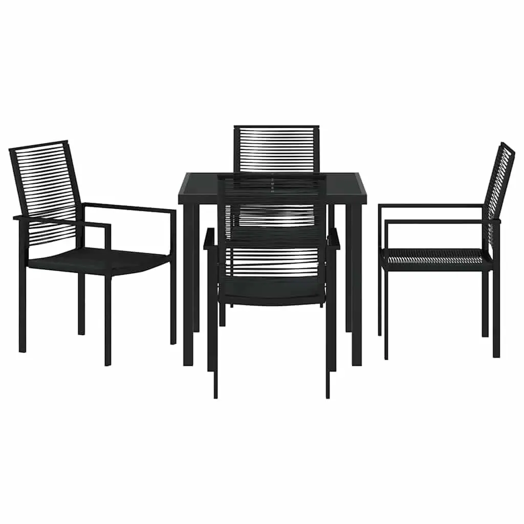 Garden Dining Set Powder-coated Steel 5 Piece Black Outdoor Furniture Patio Table Chairs