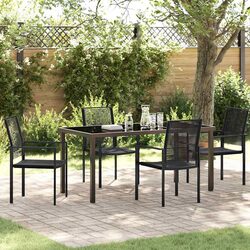 Modern 5-Piece Garden Dining Set with Black Steel Frame