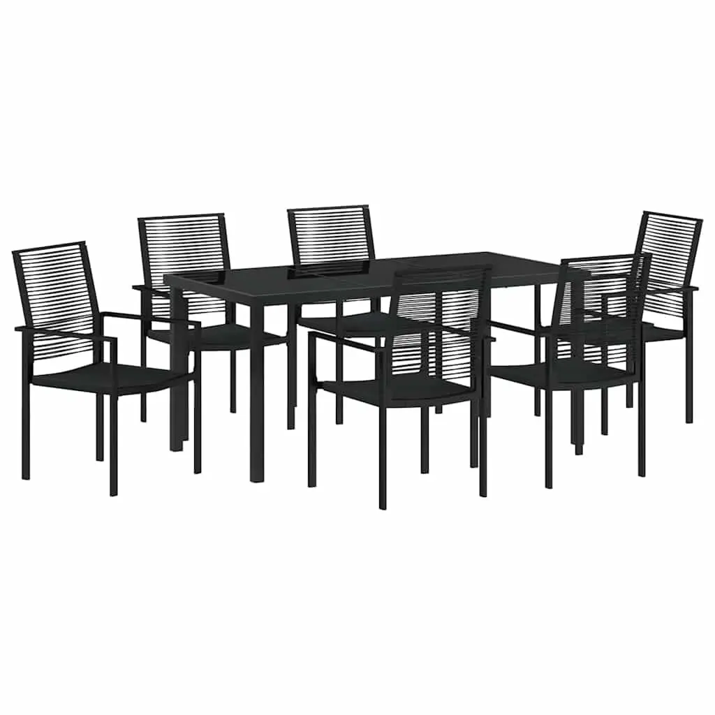 Garden Dining Set Powder-coated Steel 7 Piece Black Rectangular Table Chairs