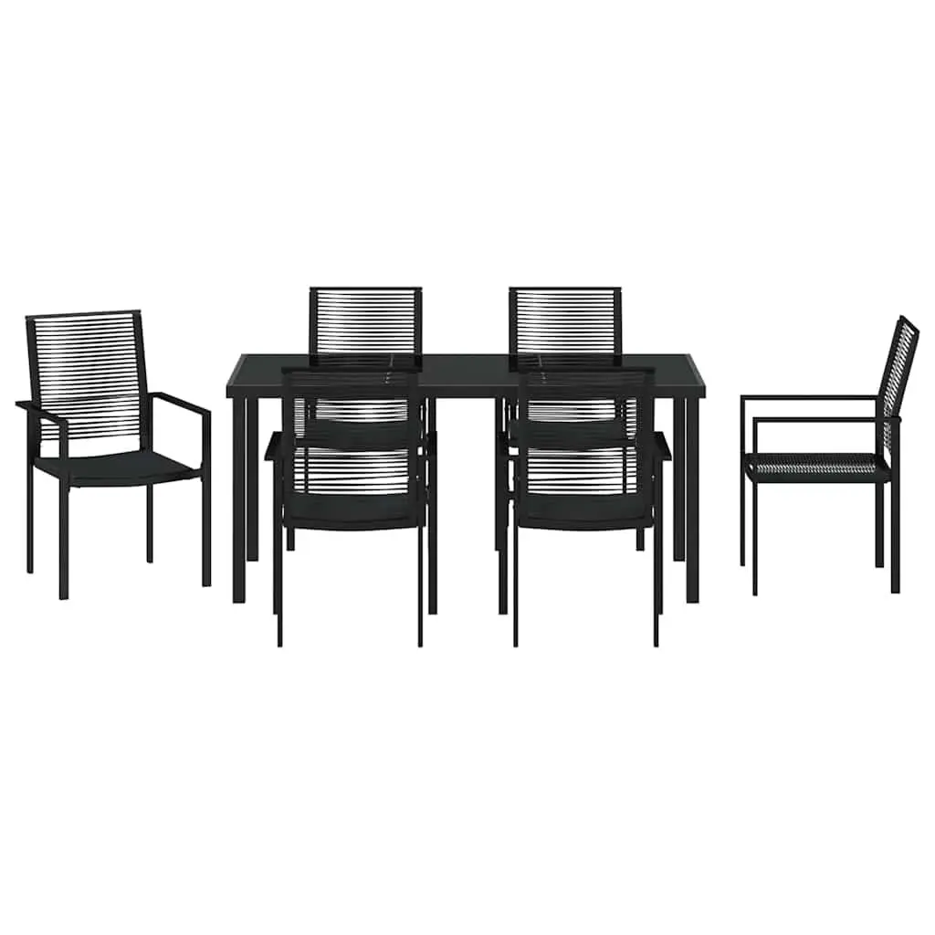 Garden Dining Set Powder-coated Steel 7 Piece Black Rectangular Table Chairs