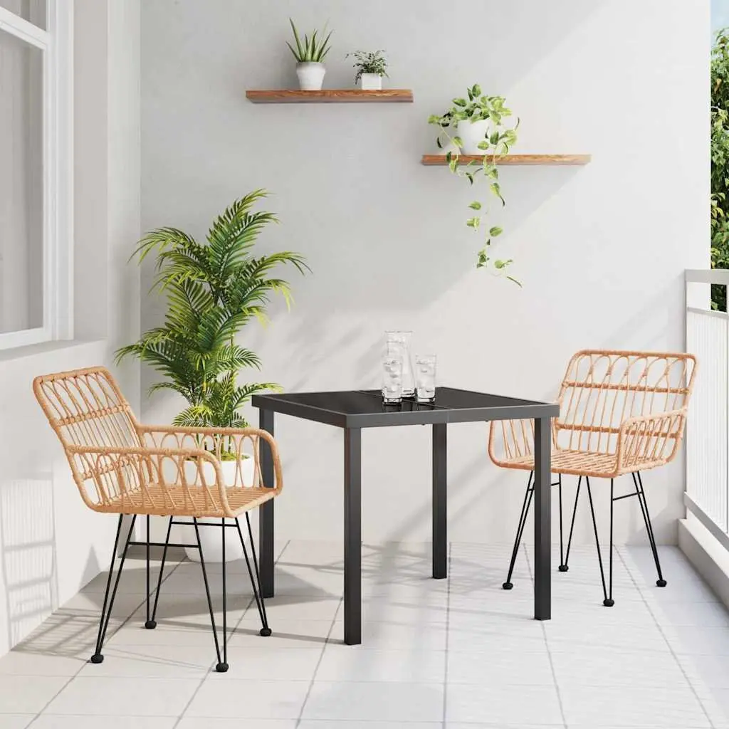 3-Piece Brown Garden Dining Set with Steel Frame
