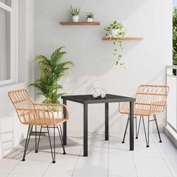 Garden Dining Set 3 pcs Outdoor Furniture Rectangular Table Chairs Brown Steel