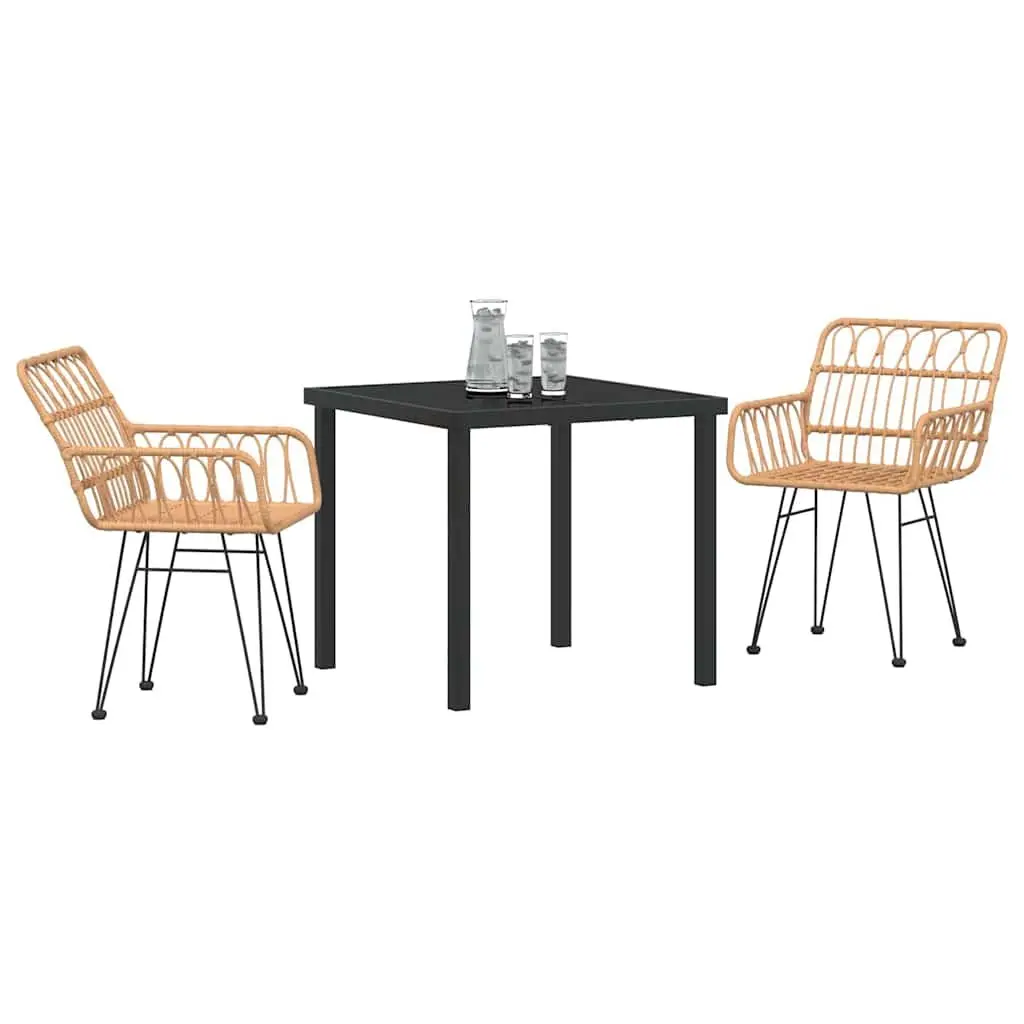 3-Piece Brown Garden Dining Set with Steel Frame