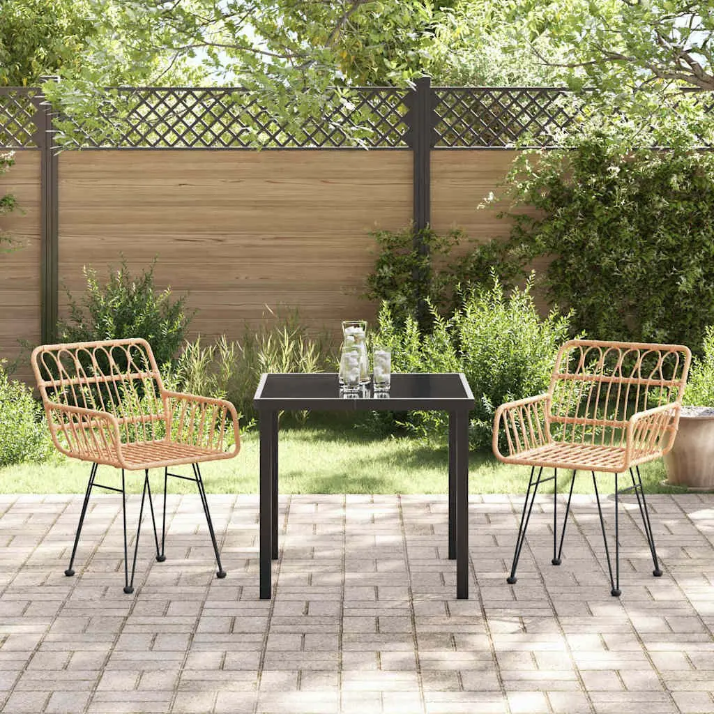 3-Piece Brown Garden Dining Set with Steel Frame