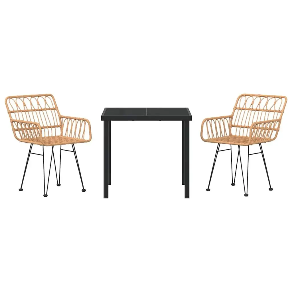 3-Piece Brown Garden Dining Set with Steel Frame