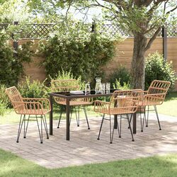 Sturdy 5 Piece Garden Dining Set with Brown Poly Rattan