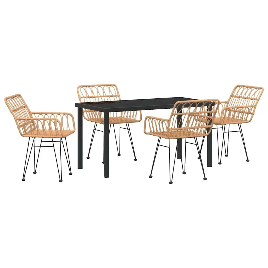 5 Piece Garden Dining Set with Brown Poly Rattan