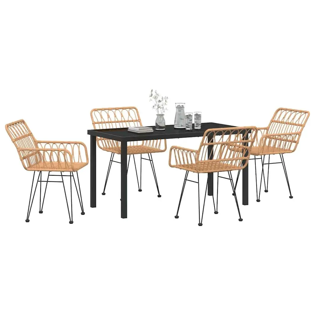 5 Piece Garden Dining Set with Brown Poly Rattan