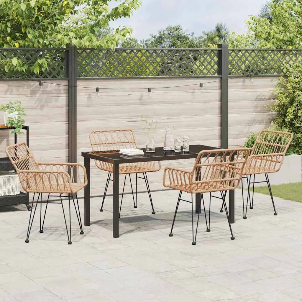 5 Piece Garden Dining Set with Brown Poly Rattan