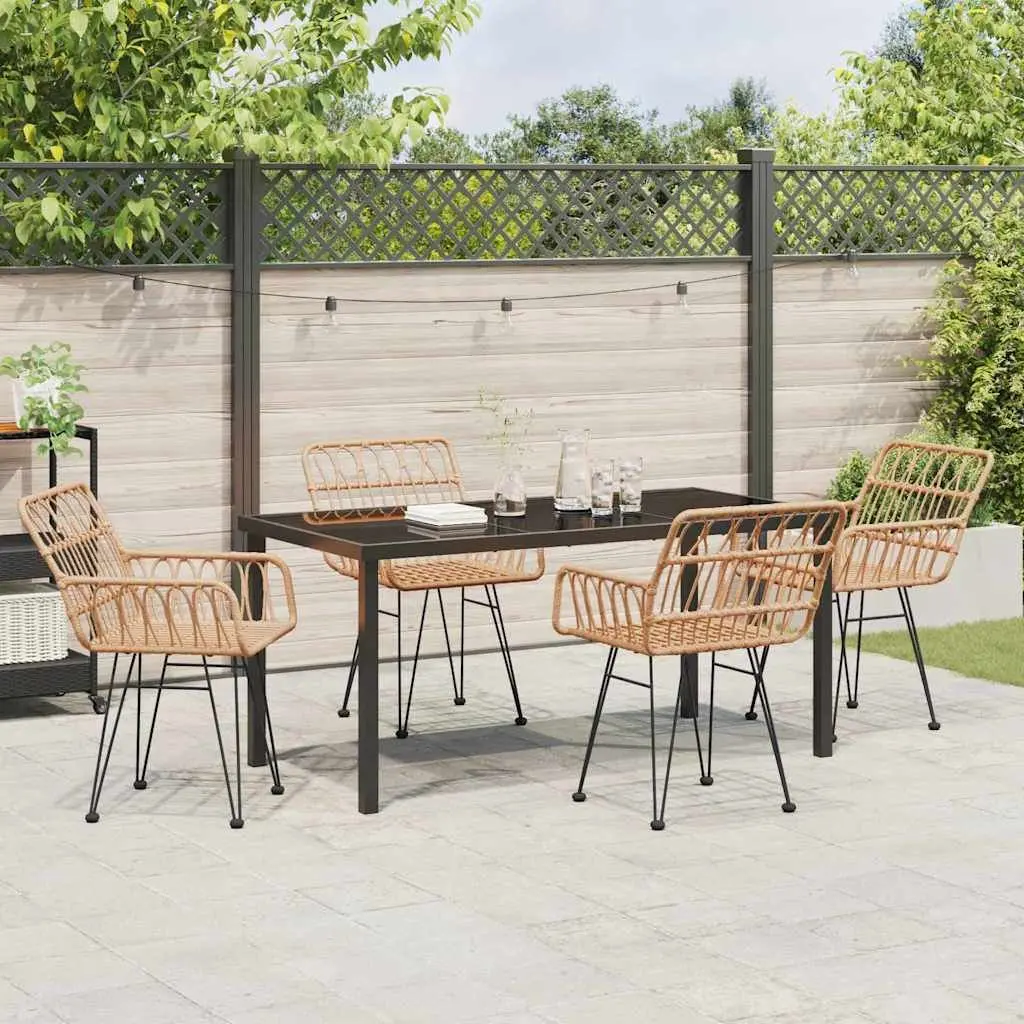 Garden Dining Set 5 Pieces Brown Rectangular Outdoor Furniture Patio Table