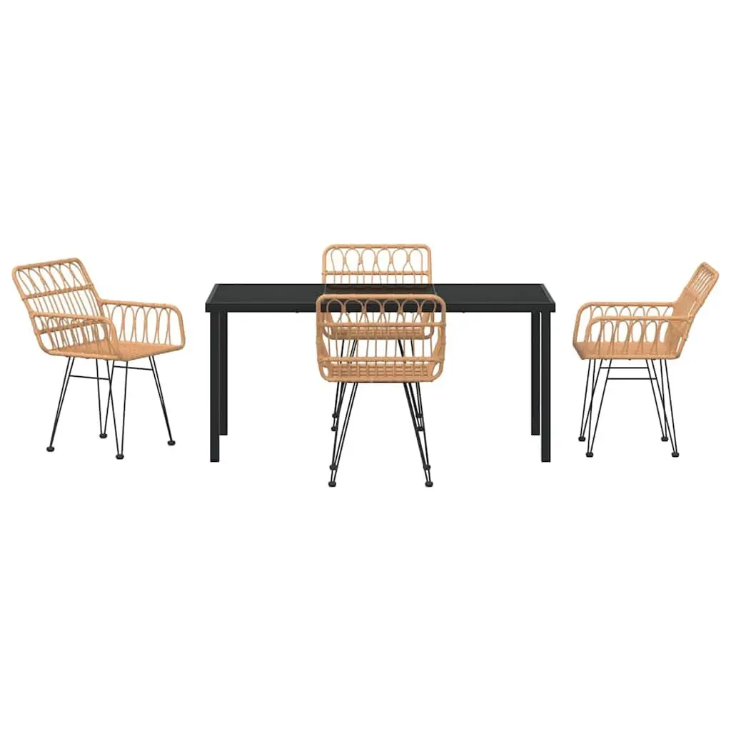Garden Dining Set 5 Pieces Brown Rectangular Outdoor Furniture Patio Table