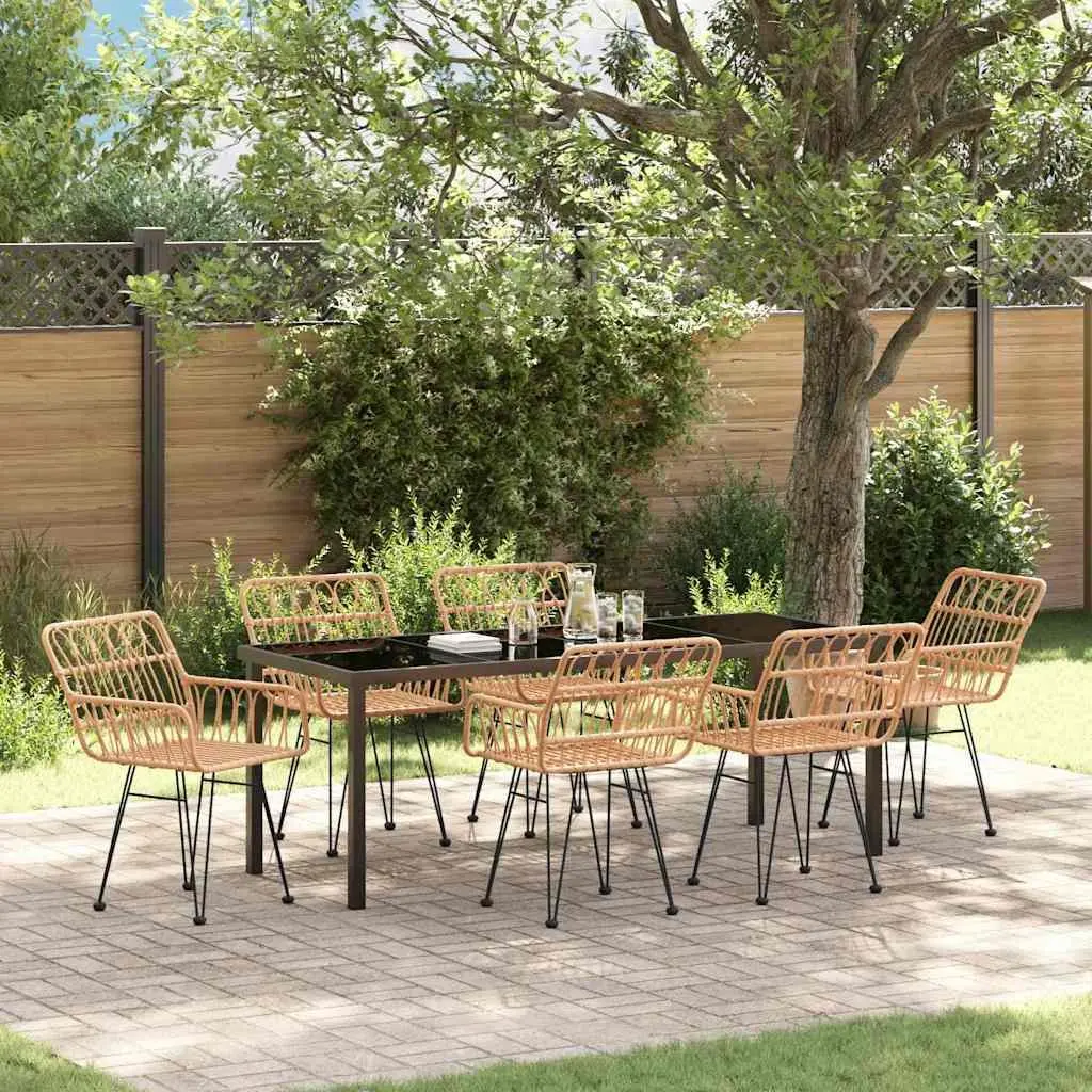 7-Piece Rectangular Outdoor Dining Set with Rattan & Steel