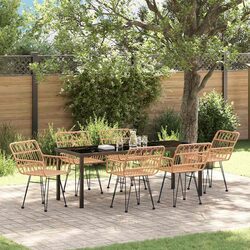 7-Piece Rectangular Outdoor Dining Set with Rattan & Steel