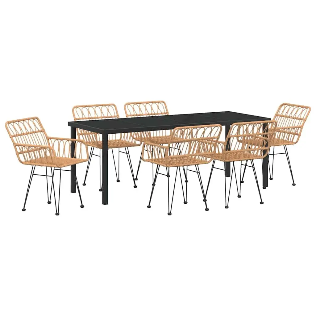 7-Piece Rectangular Outdoor Dining Set with Rattan & Steel