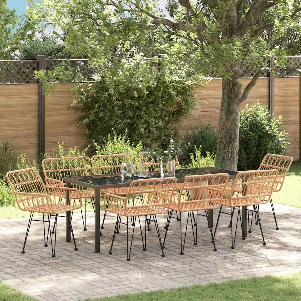 9-Piece Outdoor Garden Dining Set in Brown