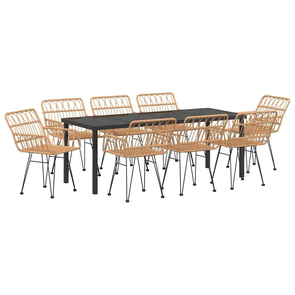 9-Piece Outdoor Garden Dining Set in Brown