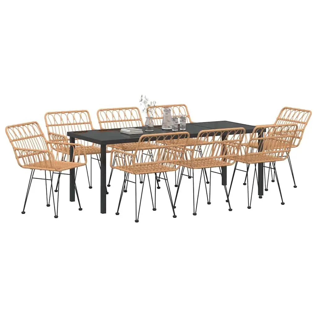 9-Piece Outdoor Garden Dining Set in Brown