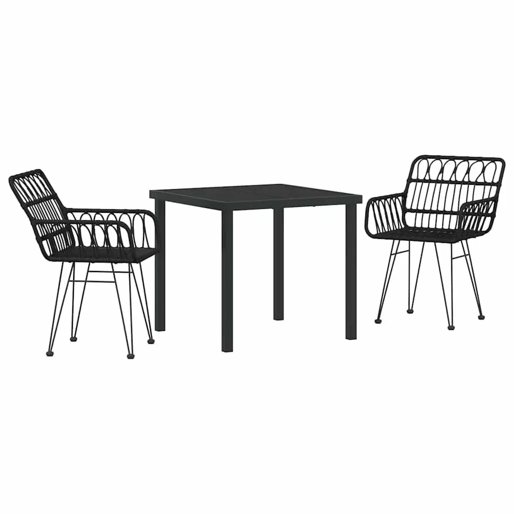 3-Piece Black Steel Garden Dining Set