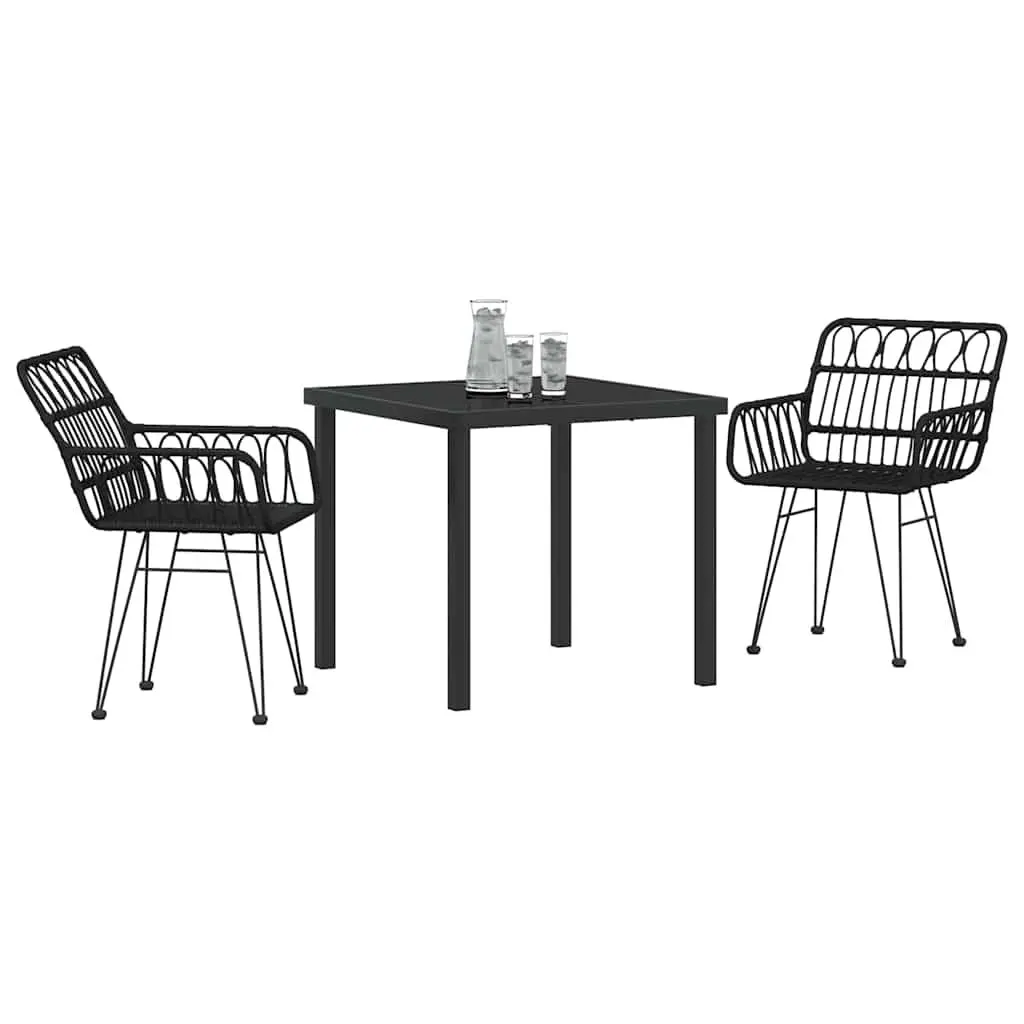 3-Piece Black Steel Garden Dining Set