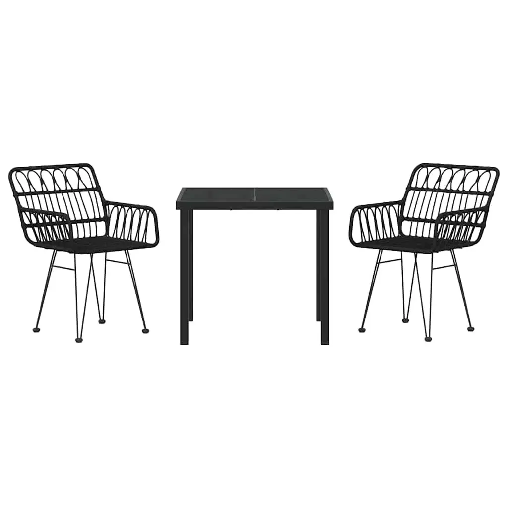 3-Piece Black Steel Garden Dining Set