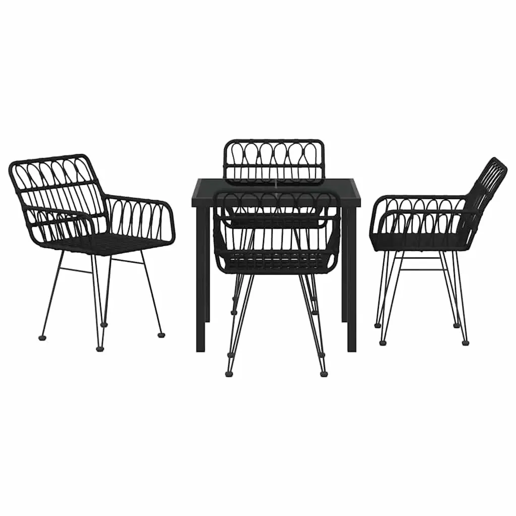Garden Dining Set Poly Rattan Steel 5 Pieces Black Rectangular Table