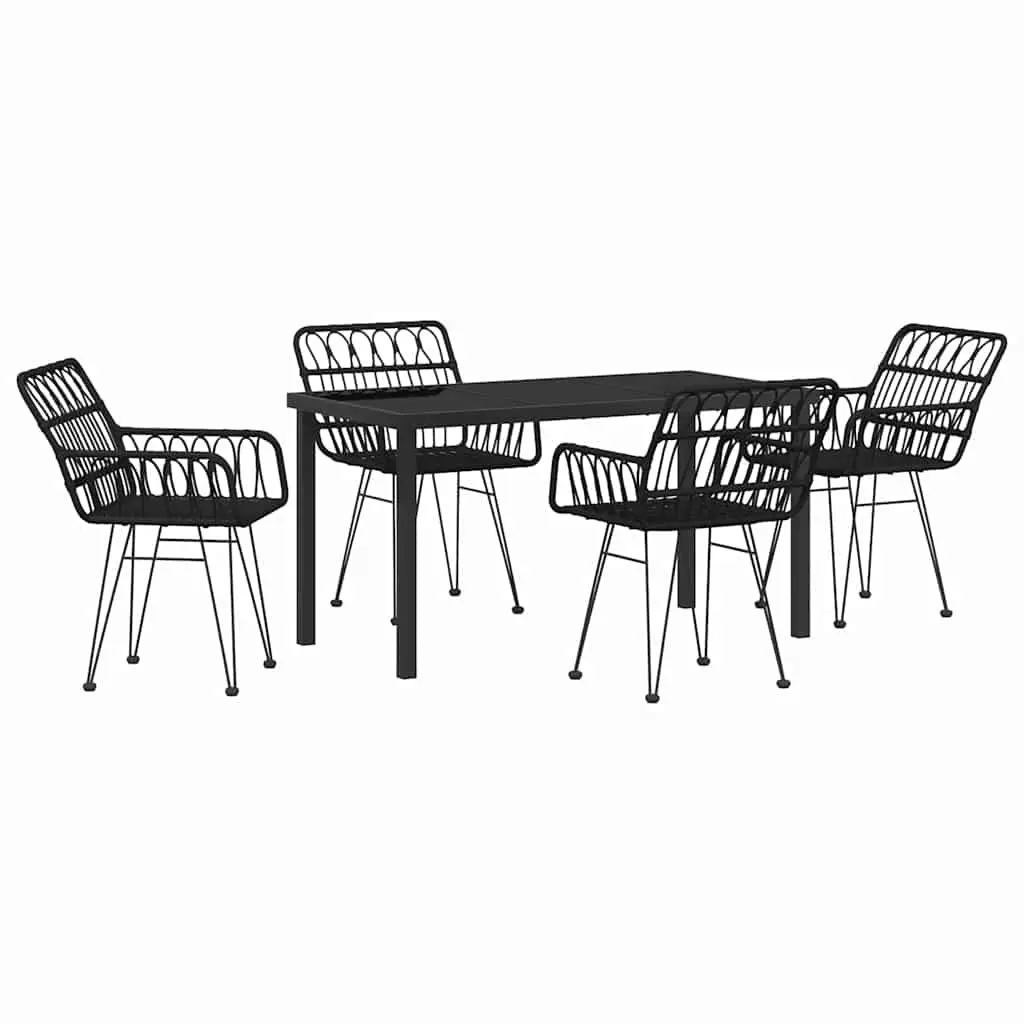 Garden Dining Set 5 Pieces Black Steel Powder-Coated Outdoor Furniture Patio