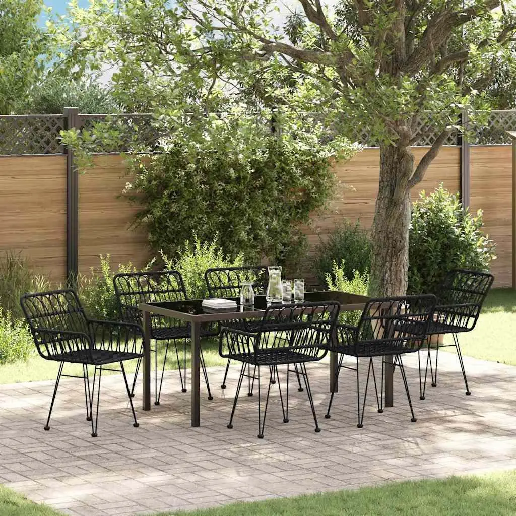 7-Piece Rectangular Black Steel Garden Dining Set