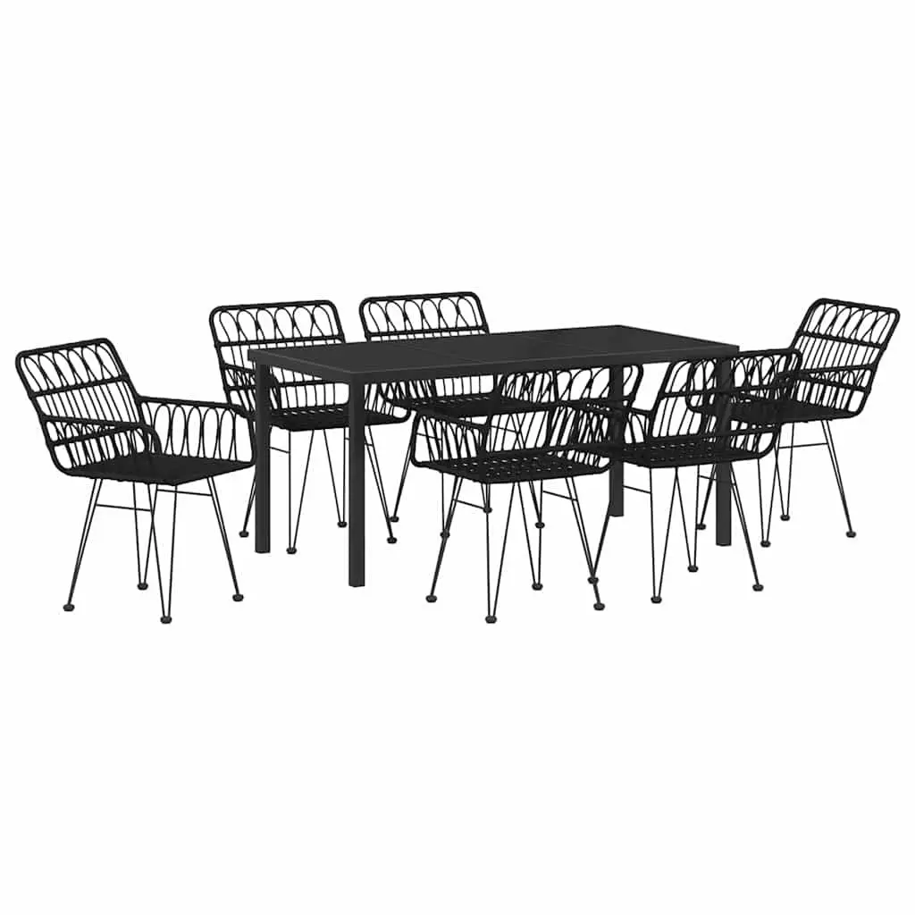7-Piece Rectangular Black Steel Garden Dining Set