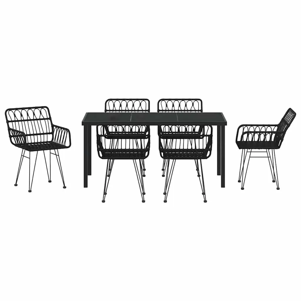 7-Piece Rectangular Black Steel Garden Dining Set