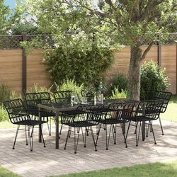 Garden Dining Set 9 Pieces Black Outdoor Furniture Rectangular Table Chairs