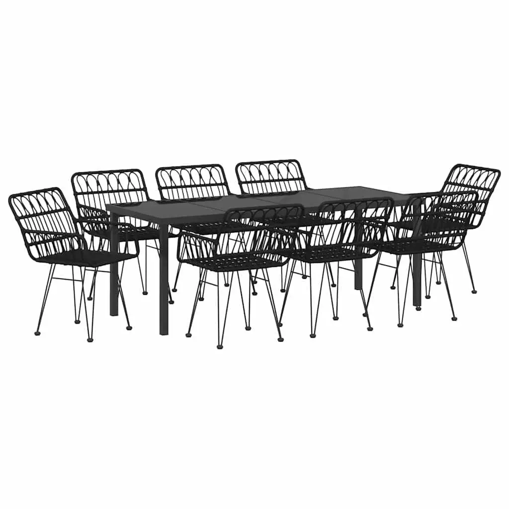 Black 9-Piece Garden Dining Set for Outdoor Use